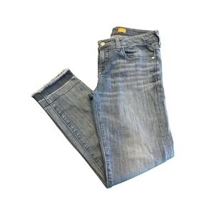 Pilcro and the Letterpress Anthropologie Cropped Fray Hem skinny Jean Blue sz 28